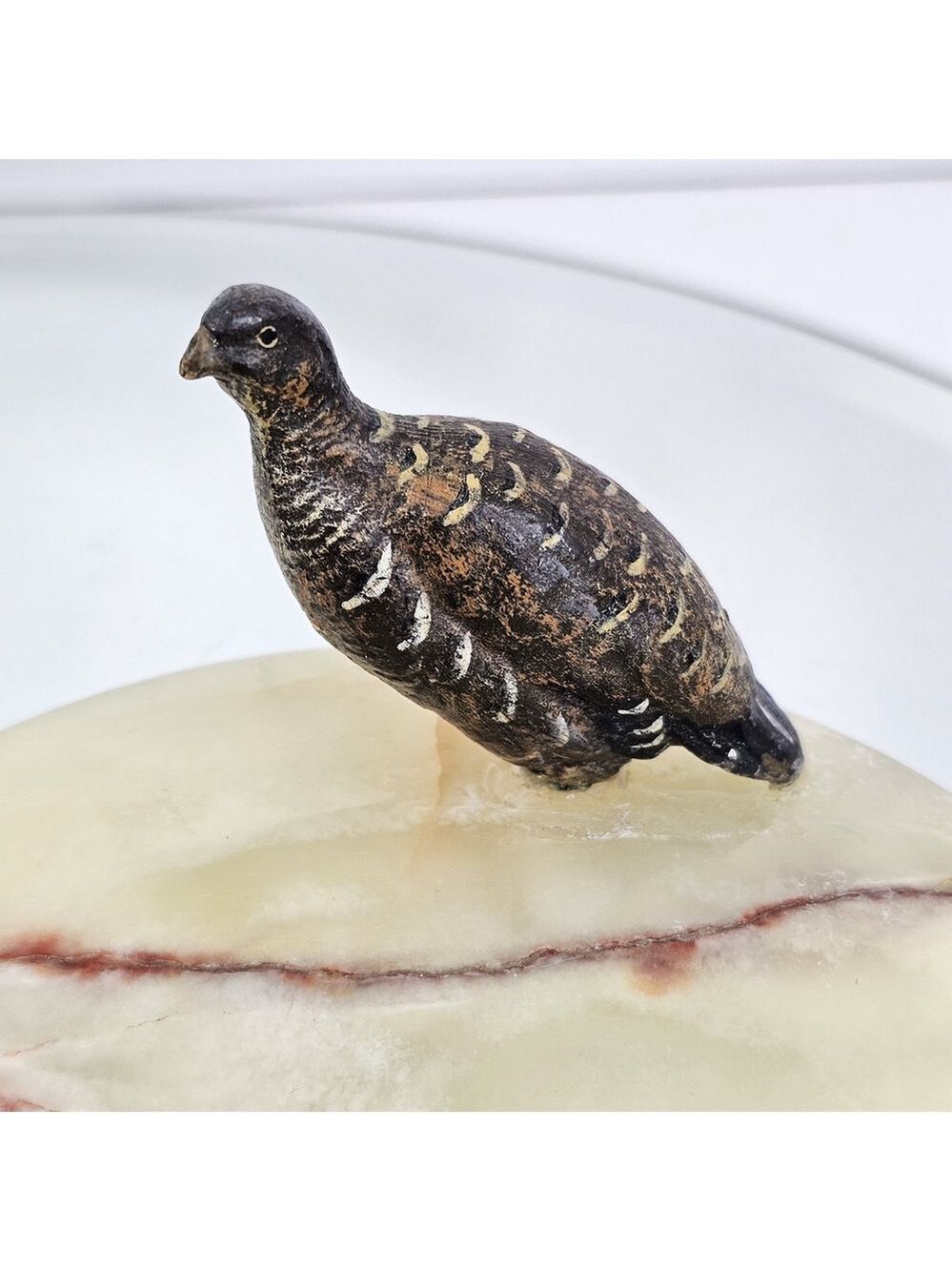 Franz Bergman Bronze Art Bird Mounted On Stone Soap Dish. Bird Is Stamped